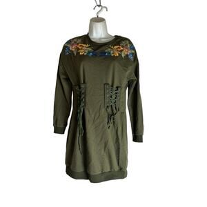 lulumari floral embroidered corset tie long sleeve dress Size S